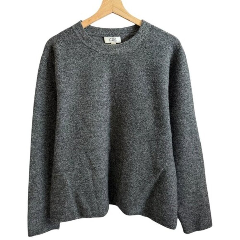 COS Womens Boiled Wool Crewneck Sweater Gray Size L Minimalist Old Money Capsule